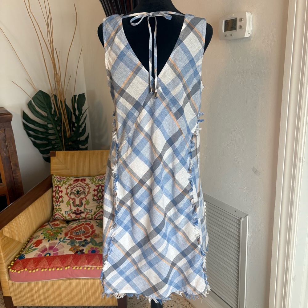 Doe & Rae Blue & White Plaid Sleeveless Swing Dress! Beautiful! Cotton blend. M - Picture 6 of 14